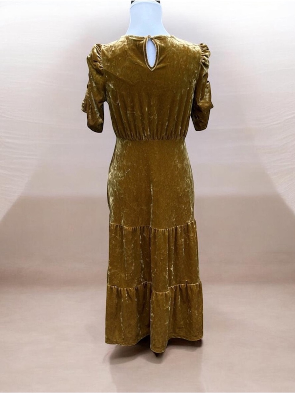 Who What Wear Velvet Tiered Midi Dress in Mustard Gold - Picture 2 of 10